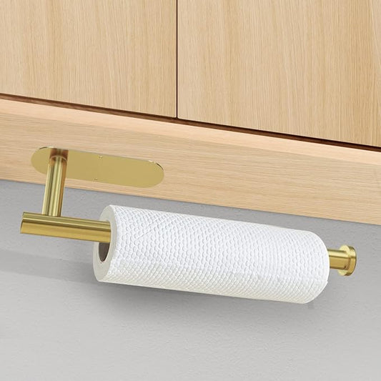 DEKAVA Paper Towel Holder Under Cabinet for Kitchen, Adhesive Paper Towel Holder Wall Mount, SUS304 Stainless Steel 13 inch(1,Gold)