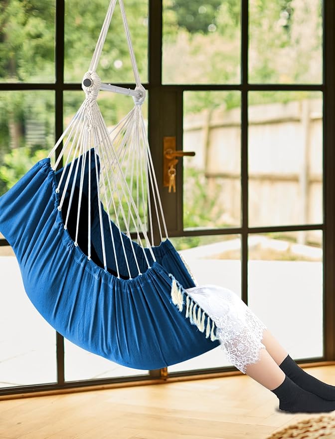 Chihee Hammock Chair Hanging Swing Max 500 Lbs 2 Cushions Included Metal Spreader Bar with Anti-Slip Grooves Portable Hanging Chair Side Pocket Large Macrame Bohemian Chair Indoor Outdoor