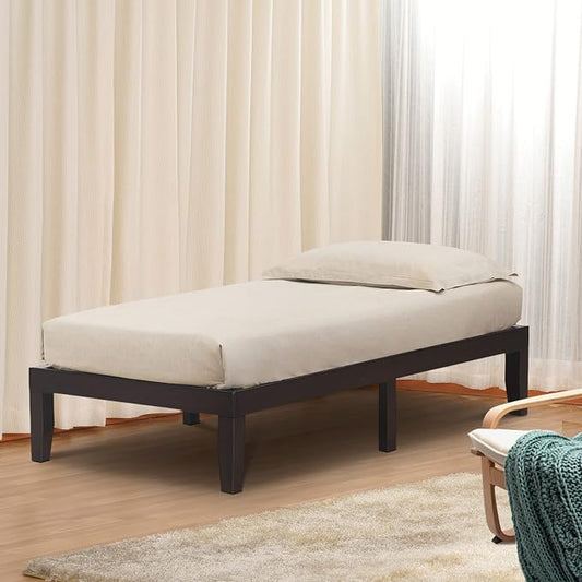 COSTWAY Twin Size Platform Bed Frame, 14 Inches Solid Rubber Wood Bed Mattress Foundation with Sturdy Slats Support, Easy Assembly Bed Frame for Home Hotel, No Box Spring Needed (Espresso, Twin)