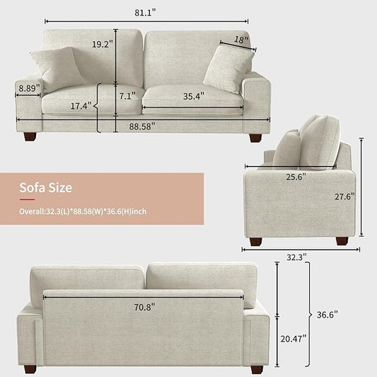 DOPEDIO Modern Loveseat Sofa for Living Room,Chenille Recliner, Removable Cover, Pocket Spring Cushions, Solid Wood Frame, Easy Assembly for Small Spaces (88.58inch,Beige)