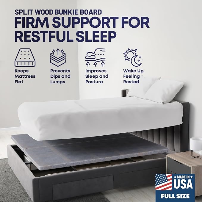 1.5" Split Wood Bunkie Board King Size Bed, Under Mattress Support, Fully Assembled, Fabric Ventilation Cover-Replaces Wooden Slats or Box Spring for Bed Frames