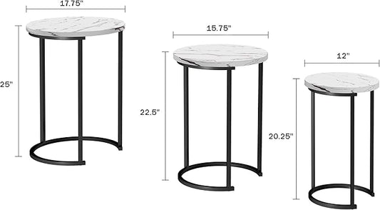 Lavish Home Nesting Tables - Set of 6 Space-Saving Round Side Tables with Faux Marble Tops – Modern Apartment Furniture Accent & End Table Set for Living Room, Bedroom, or Home Office (White)