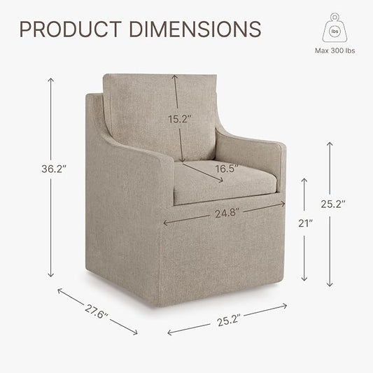 KISLOT Upholstered Dining Chairs Set of 1, Washable Cover Modren Deskchair with 4 Casters & Hidden Storage for Dining Room, Living Room, Home Office, Sand, 1 Box