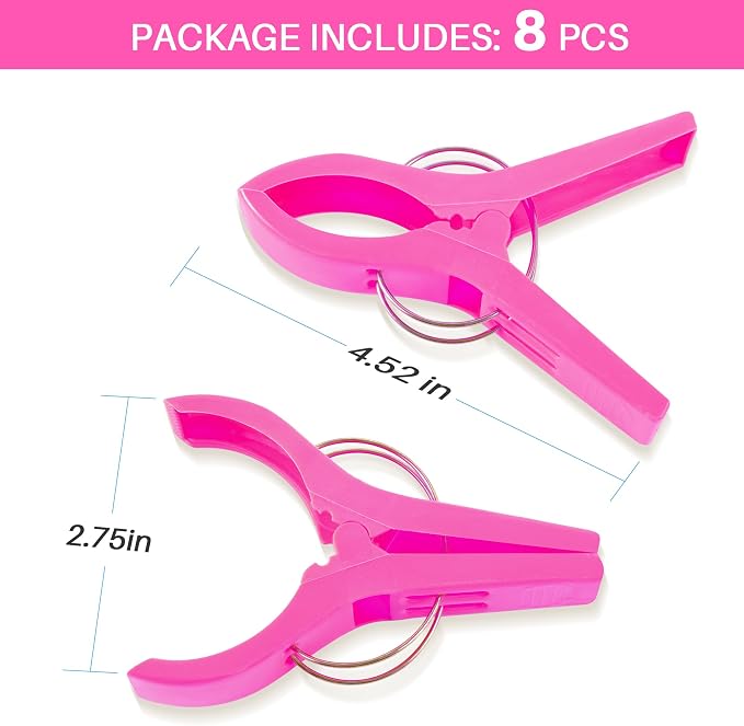JABINCO Beach Towel Clips Chair Clips Towel Holder,Plastic Clothes Pegs Hanging Clip Clamps (Pack of 8)