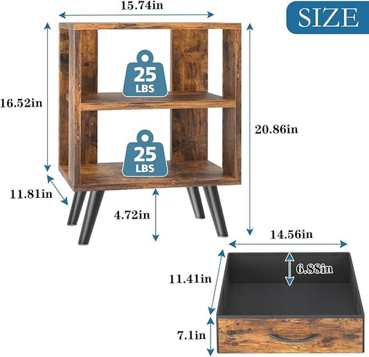 Aenuert Night Stand, Brown Nightstand with Drawer, Side Table with Open Storage, 2-Tier Modern End Table, Bedside Table for Small Space, Living Room, Bedroom