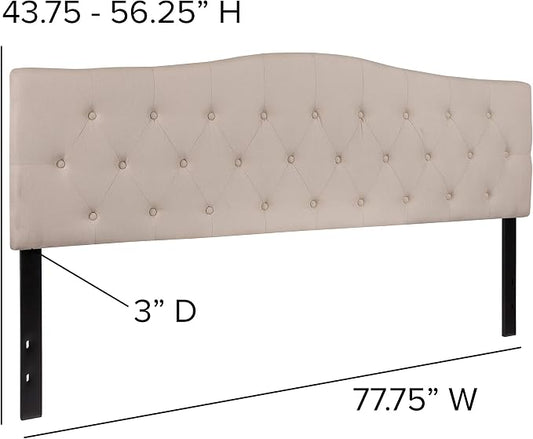 EMMA + OLIVER Tufted Upholstered King Size Headboard in Beige Fabric