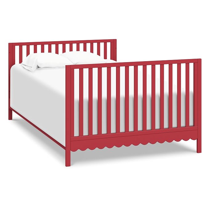 Davinci Sammy Scallop 4-in-1 Convertible Baby Crib, Strawberry Red | GREENGUARD Gold Certified, Converts to Toddler Bed & Daybed & Full-Size Bed, 4 Adjustable Mattress Heights - Easy to Assemble