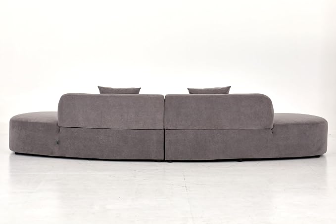 Container Furniture Direct Belmont 132" Curved Sofa with Throw Pillows, 6 Seater Luxury Velvet Couch with Half Moon Design and High-Density Foam, Ideal for Modern Living Room, Office & Apartment, Grey