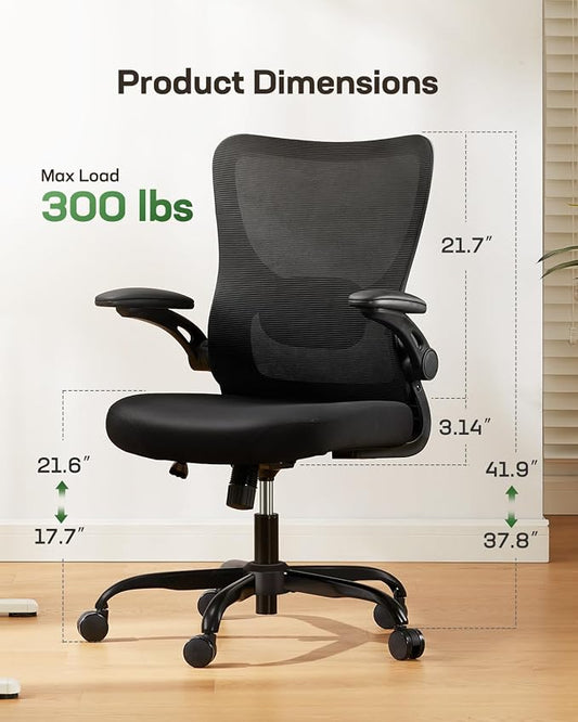 Marsail Ergonomic Office Chair with Adjustable Lumbar Support, 3-Way PU Armrests & Breathable Mesh for Home Office and Gaming