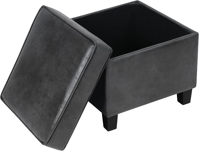HomePop 18" Classic Square Storage Ottoman - Gray Faux Leather
