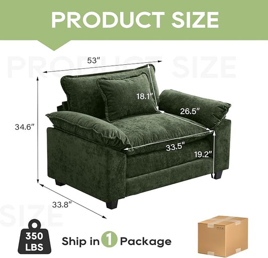 Oprisen Modular Sectional Sofa, Comfy Cloud Couch Sectional Sofa, Chenille Sofa Sleeper Deep Seat Sofa with Throw Pillows for Living Room (Green, 53"- Single Seat)