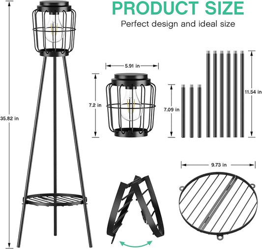 MXwcy 2 Pack Solar Lights Outdoor with Plant Stands, Solar Floor Lamp with LED Edison Bulbs for Garden Yard Pathway Driveway Front/Back Porch Decoration