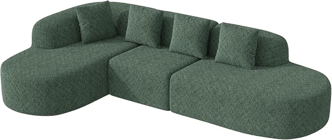 114 Inch Boneless Couches for Living Room,Modern Modular Sectional Sofa with Chaise,L-Shape Cloud Sectional Couch,No Assembly Required,Green