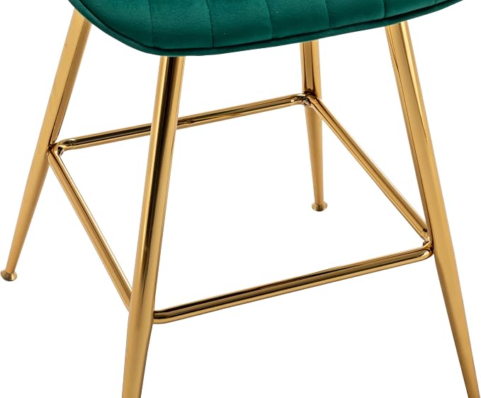 Sidanli Counter Height Bar Stools Set of 2, Modern Velvet Barstools with Back, 24 inch Seat Height Comfortable Island Stools with Gold Legs, Green