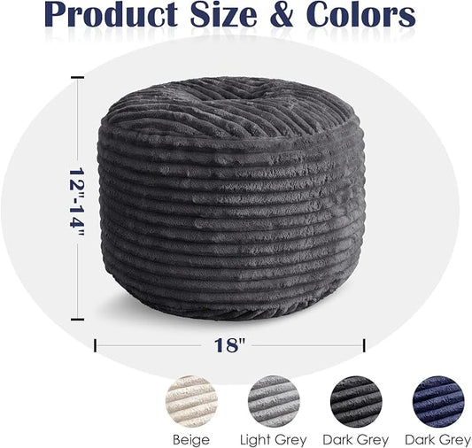 SHOUREN Stuffed Round Ottoman,Corduroy Pouf Ottoman Foot Rest with Foam Filling,Pouf Storage Ottoman Footstool for Living Room,18 X 14 Floor Poufs for Couch,Footrest Only - 18 X 14 Inches,Dark Grey