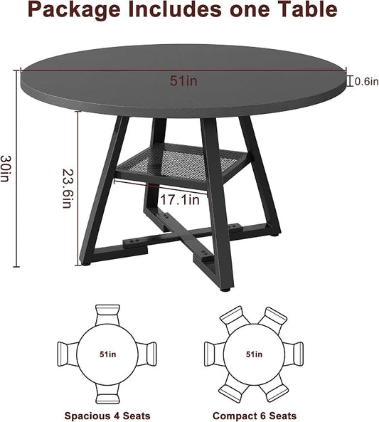 Jocoevol 51'' Round Dining Table,Kitchen Dining Room Circle Dinner Pedestal Table,Space Saving Wood Kitchen & Dining Room Furniture (Black, 51In)