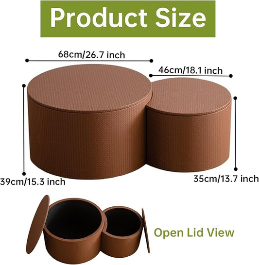 Round Nesting Coffee Table Set of 2 Modern Round Walnut Coffee Table Small Circular End Table Side Table Coffee Tables Circle Nested Coffee Tables for Living Room (Brown A Large)