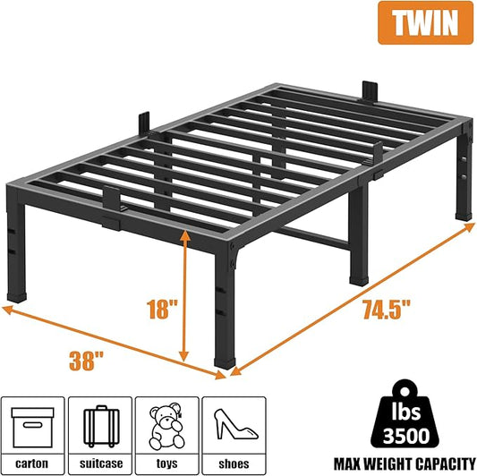 FUIOBYVV Twin Bed Frames,18 Inch Heavy Duty Metal Platform Bed Frame Twin Size Support Up to 3500 lbs,No Box Spring Needed,No Shaking,Steel Slat Support,Noise Free,Easy Assembly