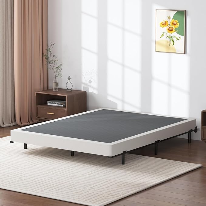 SHLAND Box Spring Full 5 Inch Low Profile Heavy Duty Metal Mattress Foundation with Easy Clean Fabric Bed Cover, Non-Slip, Noise Free, Easy Assembly