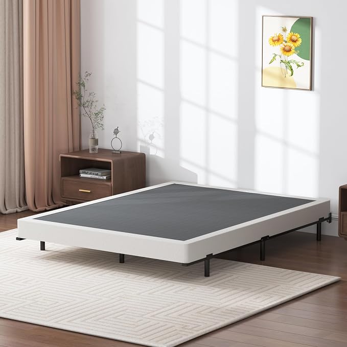 SHLAND King Box Spring, 5 Inch Box Springs King Size Basics Bed Base, Mattress Foundation, Black Heavy Duty Metal Structure with Cover, Noise Free, Easy Assembly