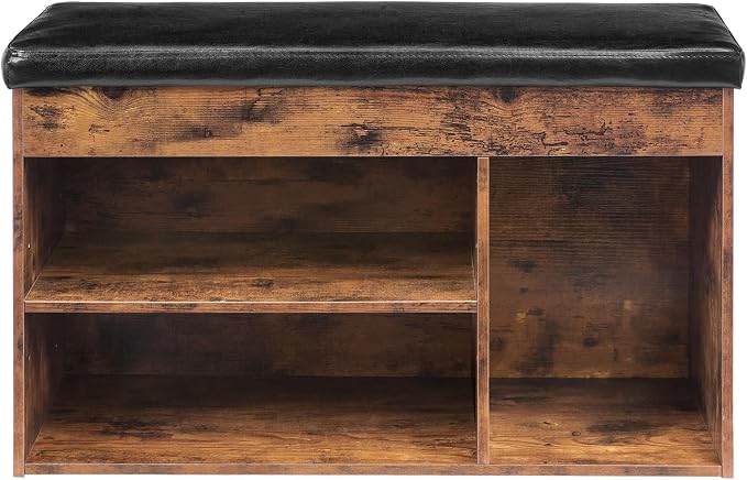 HOOBRO Shoe Storage Bench with Cushion, 32.3'' Entryway Bench with Lift Top Hidden Storage and Adjustable Shelves, Wooden Shoe Rack Bench for Entryway Bedroom, Rustic Brown and Black BF40HX01