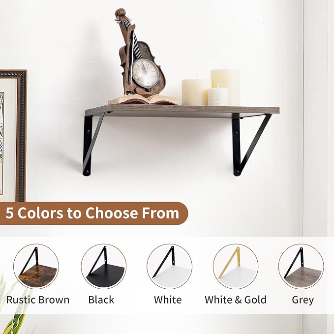 Axeman Deep Floating Shelves for Wall, 12 Inch Deep Floating Shelves Set of 2, 16W x 12D Rustic Grey Wood Large Wall Mounted Shelves for Living Room Kitchen Bathroom Bedroom - Grey