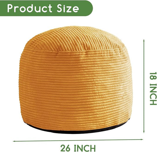 HIGOGOGO Round Stuffed Pouf Ottoman, Corduroy Poufs with Foam Chunk Filling, Furry and Fluffy Pouf Foot Stool Storage Ottoman, 26 X 18 Floor Poufs Foot Rest for Living Room, Orange