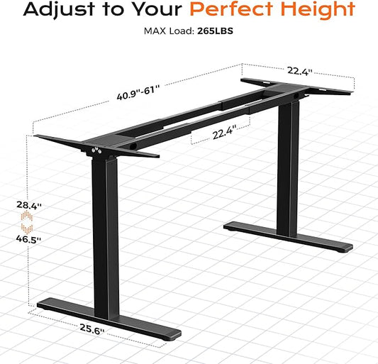 Huuger Dual Motor Electric Standing Desk Frame, Sit Stand up Desk Leg for 47.2” to 86.6” Desktop, Computer Desk Leg with Cable Tray, 3 Memory Height Presets, 2 Hooks, Black Frame Only, 1CD128B