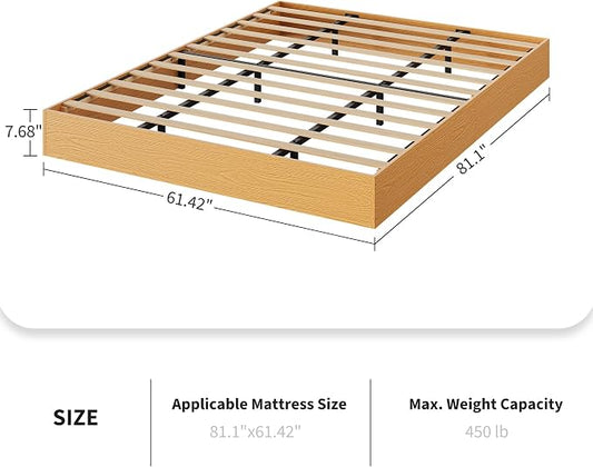 Garvee Wood Platform Bed Frame, Queen Size Low Profile Bed Frame Without Headboard, Wood Slat Support, No Box Spring Needed, Easy Assembly