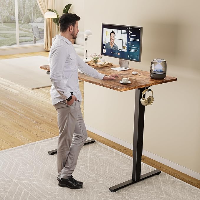 Sweetcrispy Electric Standing Desk Adjustable Height, 63x24 Inch Sit Stand Up Home Office Desks Memory Computer Workstation PC Work Table with Preset Splice Wood Board Metal Frame, Rustic
