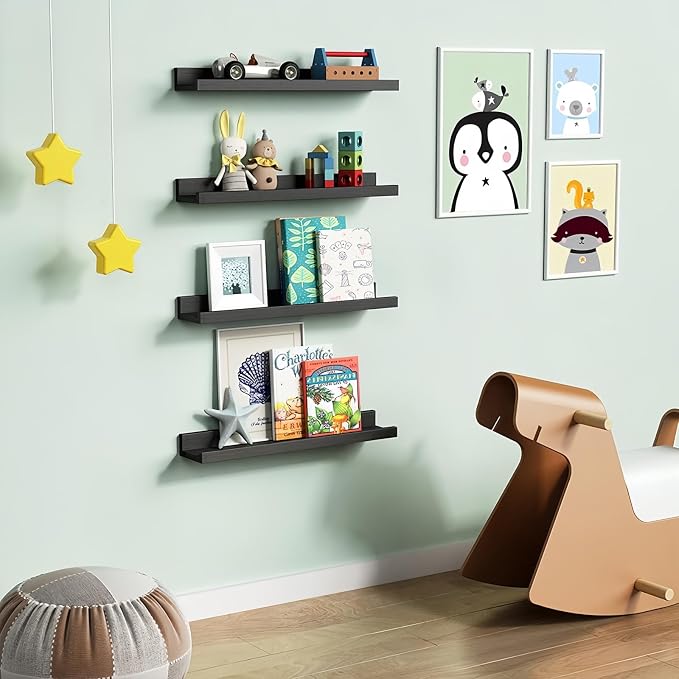 Forbena 24 Inch Floating Picture Ledge Shelf Set of 4 | Solid Wood | Size: W 24" x D 4.5" x H 2.2" | Living Room | Bedroom | Office