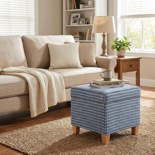 HomePop 18" Classic Square Storage Ottoman - Blue Chevron Print
