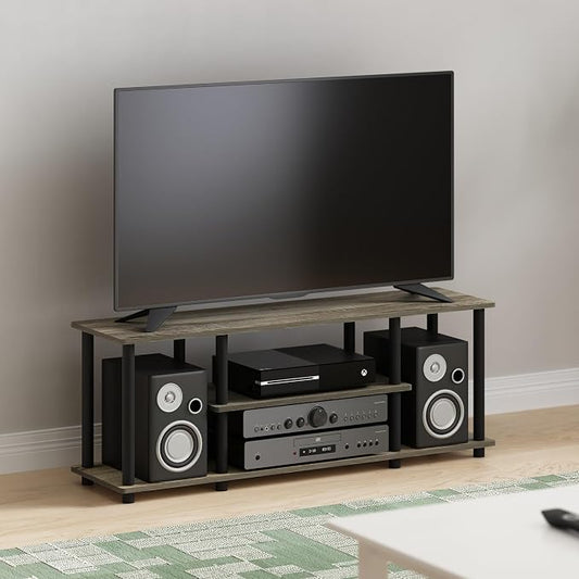 Furinno Turn-N-Tube No Tools 3D 3-Tier Entertainment TV Stand up to 50 inch TV, Round Tubes, French Oak Grey/Black