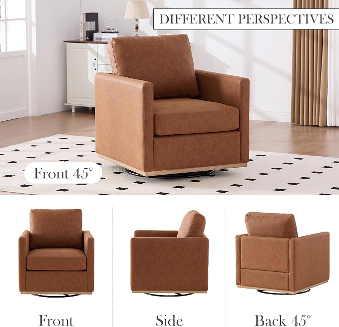Aoiy & Wifon 30.7" W Swivel Accent Chair Set of 2, Mid Century Modern Swivel Chairs for Living Room, Comfy Small Accent Chair, PU Leather, Brown