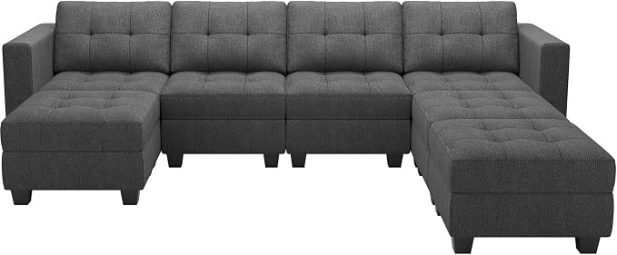 Belffin Modular Storage U-Shape Sectional Sofa Couch with Reversible Chaises 7-seat Sofa with Storage Seat Modular Sectional Sofa Set with Ottomans Modern Fabric Dark Grey