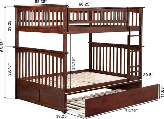 AFI, Columbia Ladder Bunk Bed Full Over Full with Full Trundle, Walnut