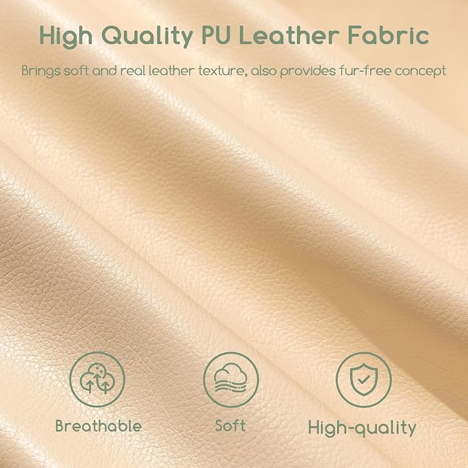 HIGOGOGO Round Stuffed Pouf Ottoman, Pu Leather Poufs with Foam Chunk Filling, Furry and Fluffy Pouf Foot Stool Storage Ottoman, 26 X 18 Floor Poufs Foot Rest for Living Room, Beige