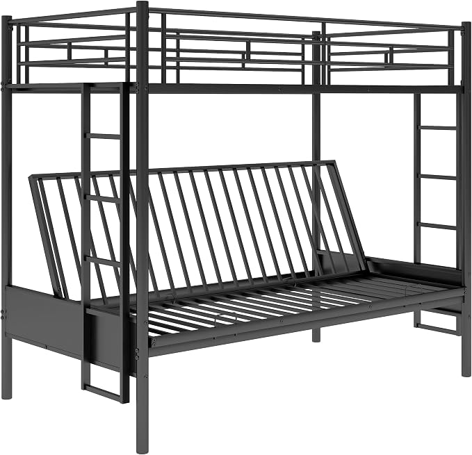 Bellemave Twin Over Futon bunk Bed, loft beds with futon, Twin Over Full Futon bunk beds, Black