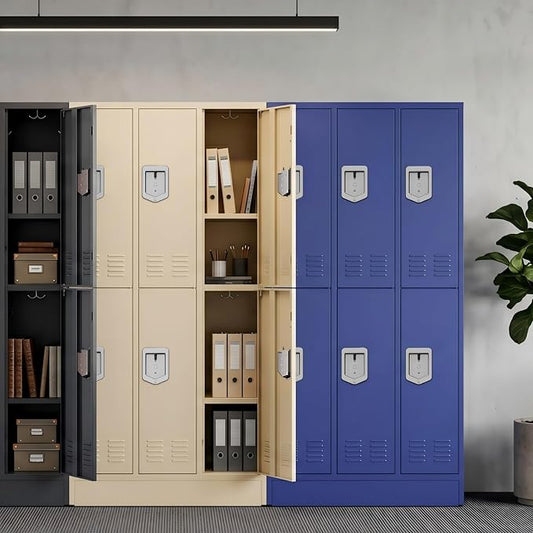 BUTISOW 6 Door Metal Storage Locker for Employees, Heavy Duty Steel School | Locker with Lift Up Handle & Recessed Hasp, Gym Office Lockers with Adjustable Shelves & Hooks, Beige