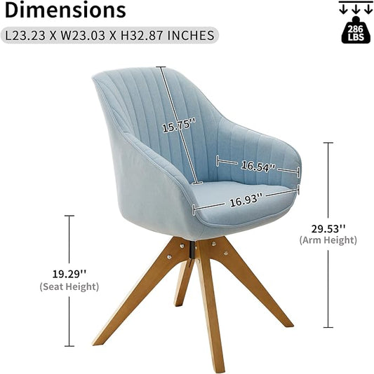Art Leon Mid Century Modern Desk Chair No Wheels, Swivel Accent Chair with Solid Wood Legs, Office Chair Without Wheels, Upholstered Arm Chair for Small Spaces Living Room Bedroom, Candy Blue