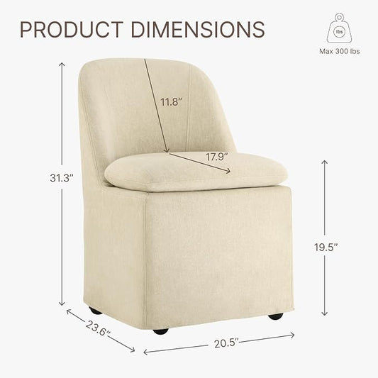 KISLOT Upholstered Dining Chairs Set of 1 with Hidden Casters, Modern Kitchen Chairs with Removable Washable Cover, Padded Dining Room Chairs with Chenille Velvet Fabric & Metal Frame, Sand
