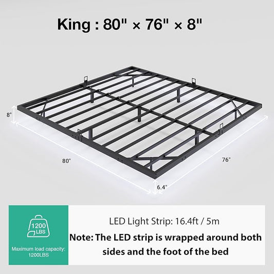 Novilla Floating Bed Frame with LED Lights, Modern Platform King Size Bed Frame with Mattress Slide Stopper, Easy Assembly, No Box Spring Needed, Noise Free