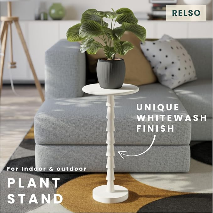 Relso Sakala Solid Mango Wood Drink Table - 24" High, Stylish Pedestal Design, Versatile End Table for Living Room, Bedroom, Nightstand, Compact Plant Holder, Modern Minimalist, Indoor Outdoor Use