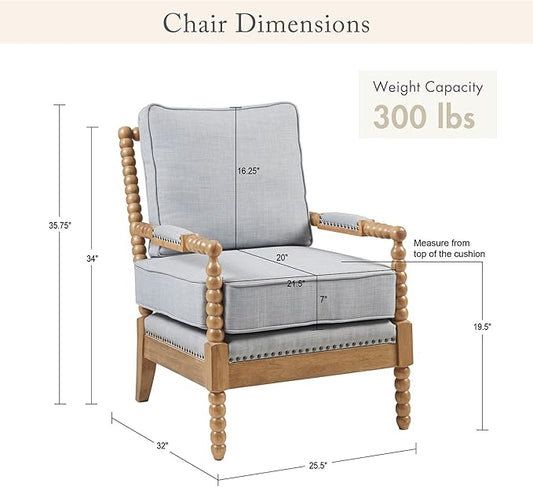 Madison Park Donohue Midcentury Modern Accent Chairs Padded Solid Wood Armrest and Frame Oakwood Finish, Upholstered Seat, Bedroom, Family or Living Room, 25.5" W x 32" D x 35.75" H, Light Blue