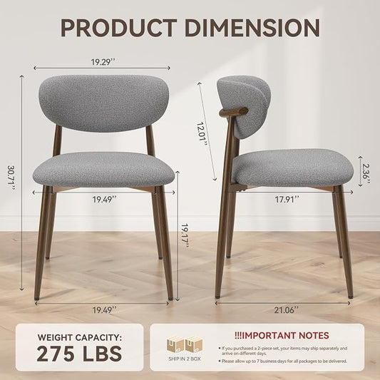 MALOL Dining Chairs Set of 4, Curved Back Kitchen Room Chairs with Metal Legs and Anti Slip Pads, Upholstered Dining Chair for Home and Restaurant, Light Grey