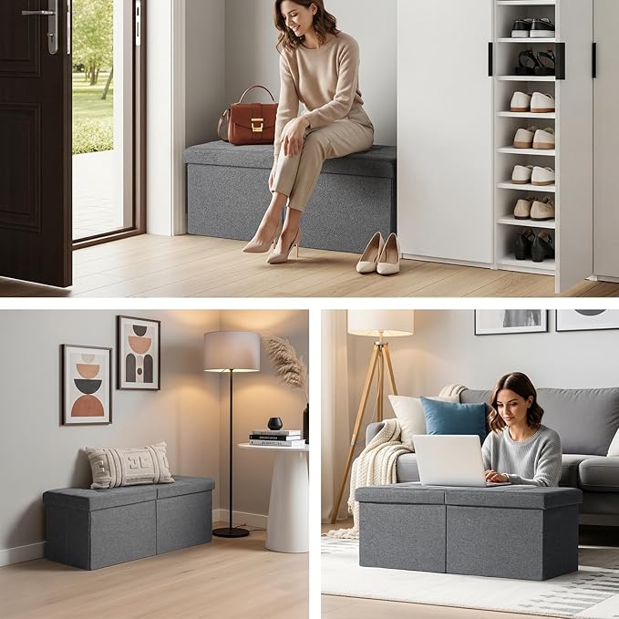 35-INCH Storage Ottoman Bench, Footrest with Storage, End of Bed Bench Coffee Table for Living Room, Bedroom, Entryway, Dark Gray