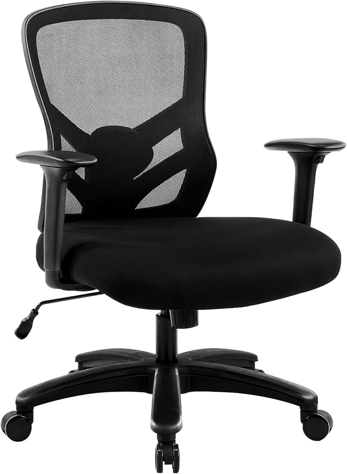 YFO Big and Tall Office Chair 500LBS - Computer Desk Chair with Adjustable Lumbar Support, Heavy Duty Ergonomic Mesh with 360 Rotation 2D Arm and Extra Wide Comfty Seat, Quiet Wheels for Adults, Black