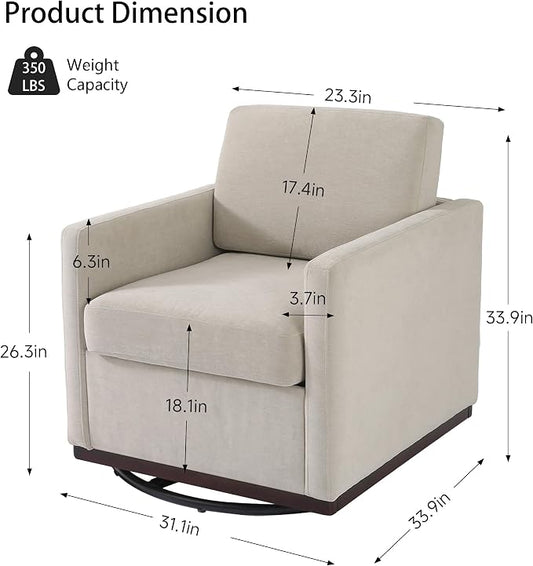 360° Swivel Accent Chairs Set of 2, 31" Wide Upholstered Club Armchairs for Living Room, Comfy Square Swivel Barrel Chair with Metal Base, Chenille Fabric, Light Sand