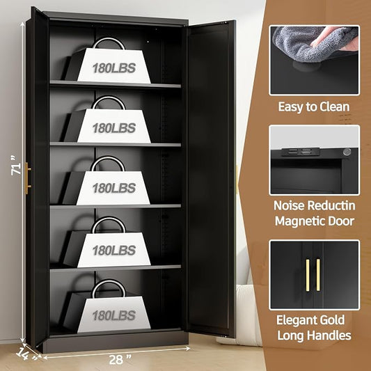 71” Tall Kitchen Pantry Cabinet, Metal Storage Cabinet with 2 Doors and 4 Adjustable Shelves for Kitchen, Living Room, Laundry Room