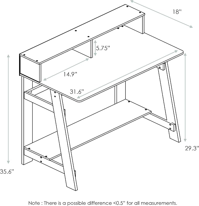 Furinno Simplistic A Frame Computer Desk, 17.9"D x 31.6"W x 35.5"H, Columbia Walnut